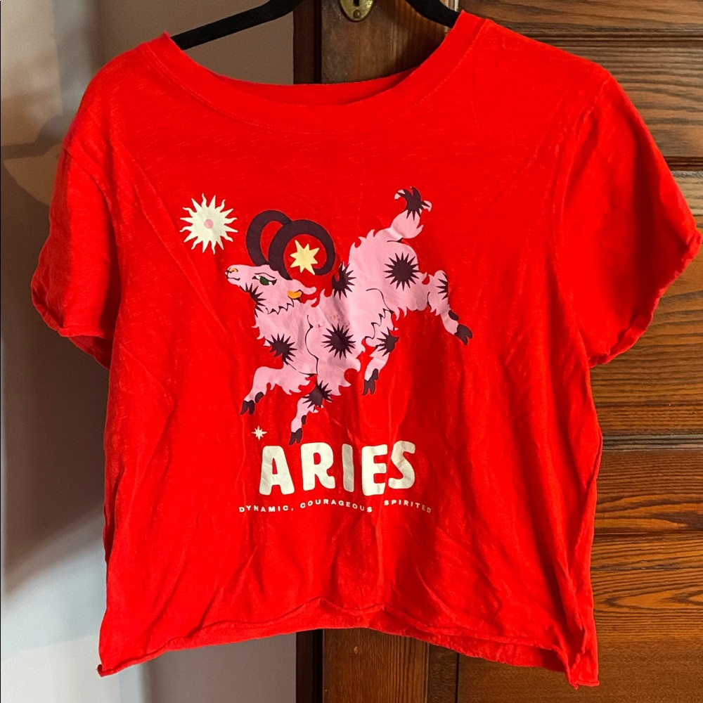 Anthropologie Red Graphic Tee with White Print